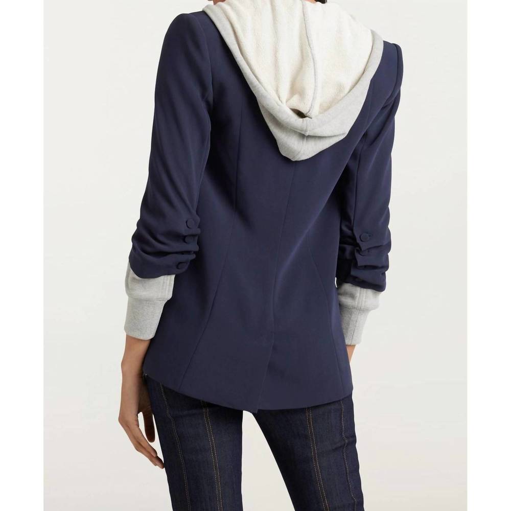 NEW CINQ A SEPT hooded khloe blazer jacket in navy - Picture 3 of 5
